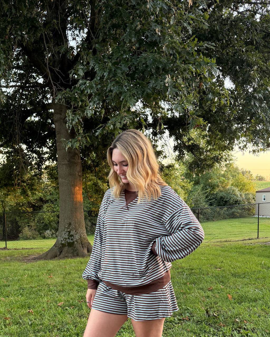 The Cozy Oversized Stripe Set - Taupe