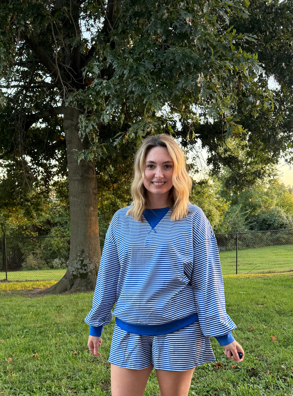 The Cozy Oversized Stripe Set - Blue