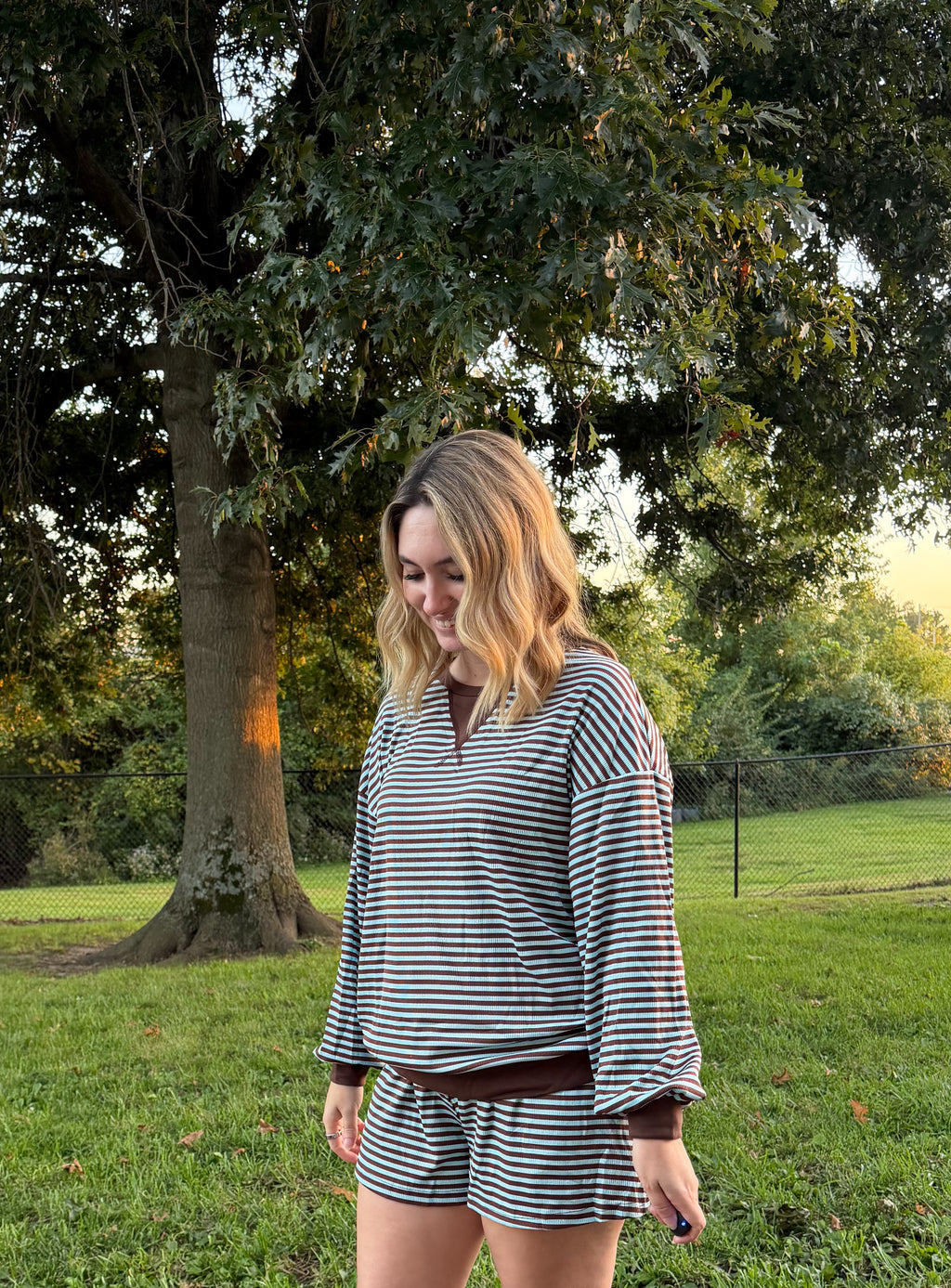 The Cozy Oversized Stripe Set - Taupe