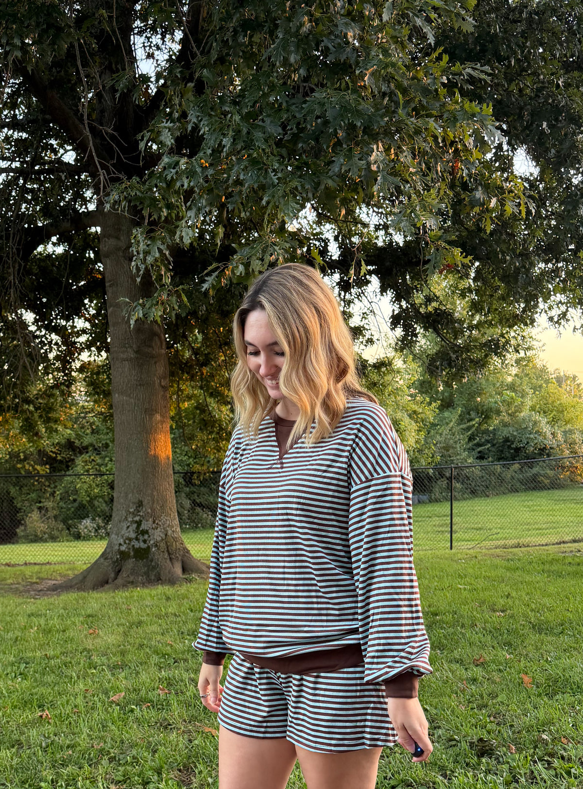 The Cozy Oversized Stripe Set - Taupe