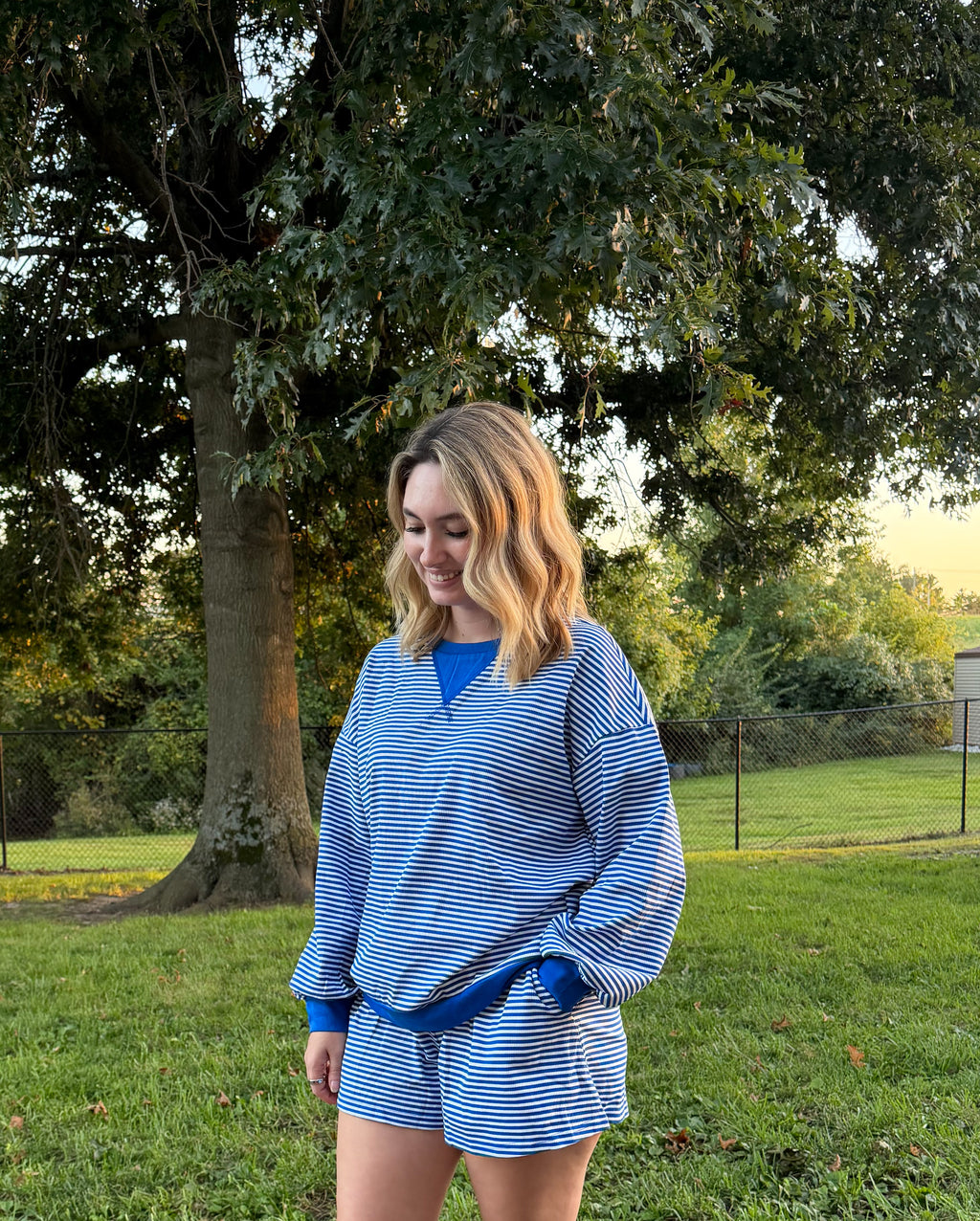 The Cozy Oversized Stripe Set - Blue